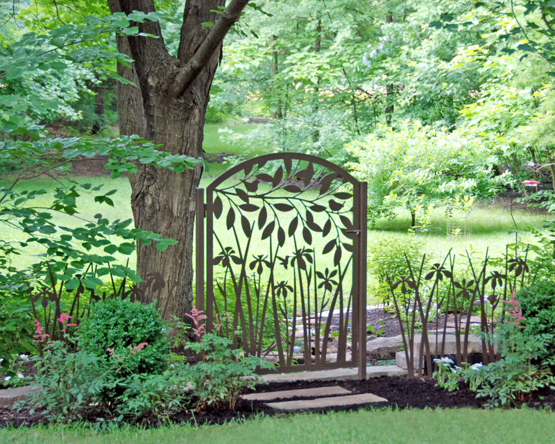 Leafy Branch over Iris Garden Gate by Trellis Art Designs